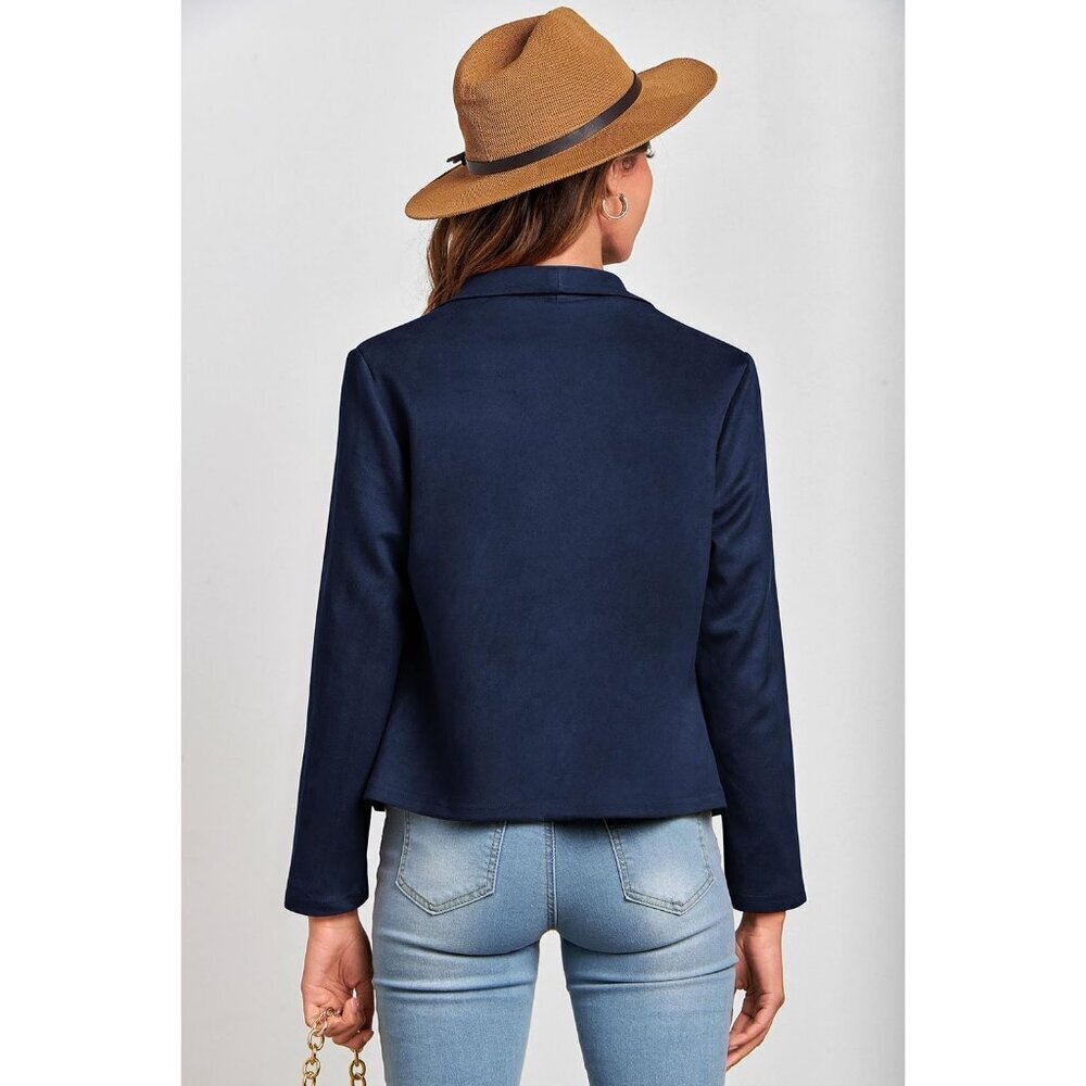 Women's Navy PRETTYGARDEN Faux Suede Jackets Fall Clothes Long Sleeve - Picture 2 of 9